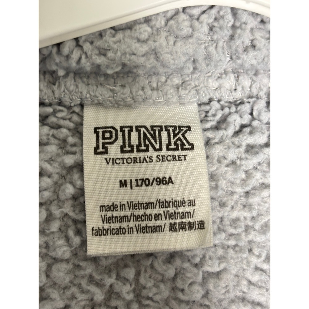 Victorias Secret PINK Teddy Fleece Jacket Gray Full Zip Sherpa Mock Neck Medium - Picture 2 of 5